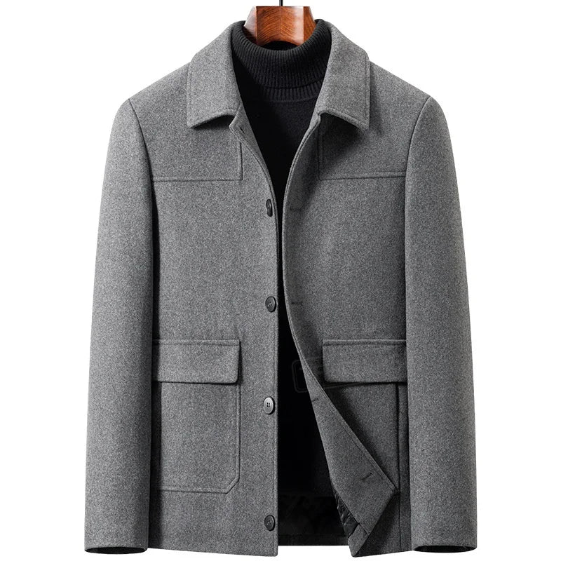 2026 Autumn Winter Business Casual Men Wool Jacket Thickened Cotton Lined Short Notch Lapel Coat Commute Man Woolen Outerwear
