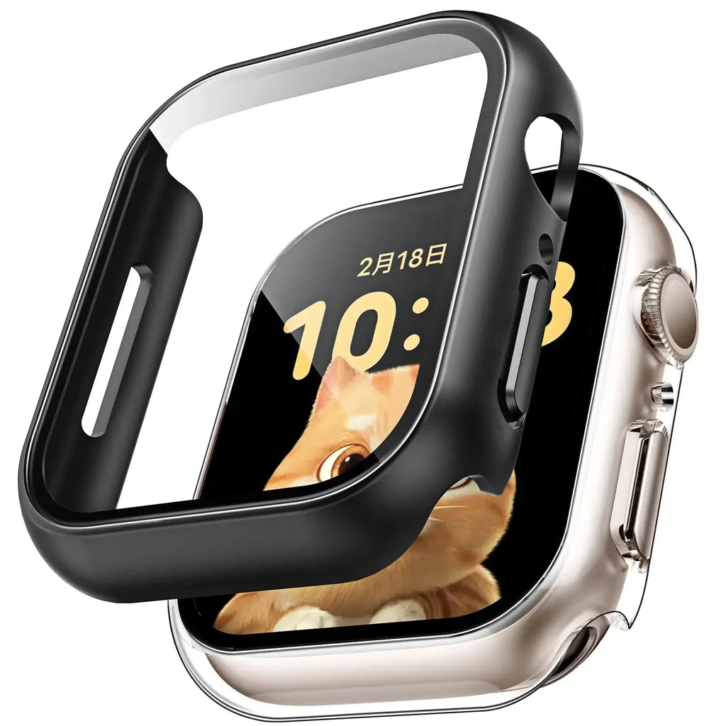 For Apple Watch Series 12 11 10 9 8 7 SE 6 Tempered Glass+Case 41 44mm 40 45mm 42 46mm Screen Protector Cover iWatch accessories