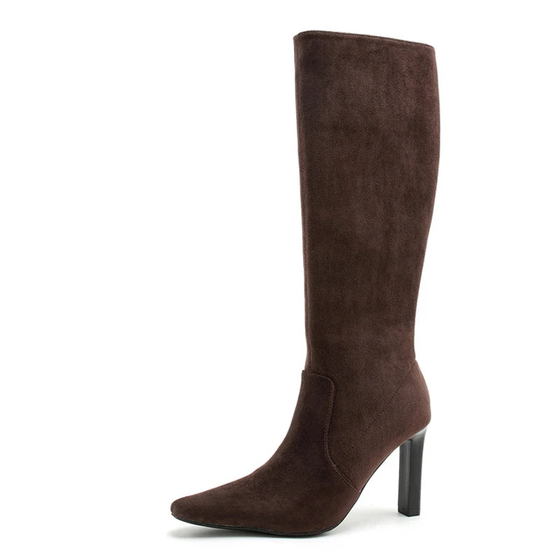 Stivali donna Liyke effetto suede con zip e tacco largo