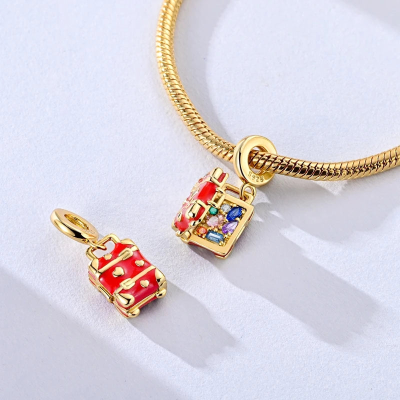 925 Sterling Silver Bright Red Charms Bead CZ Zircon Cute Doll Pendants Fit Original Bracelet DIY Jewelry Women Gift