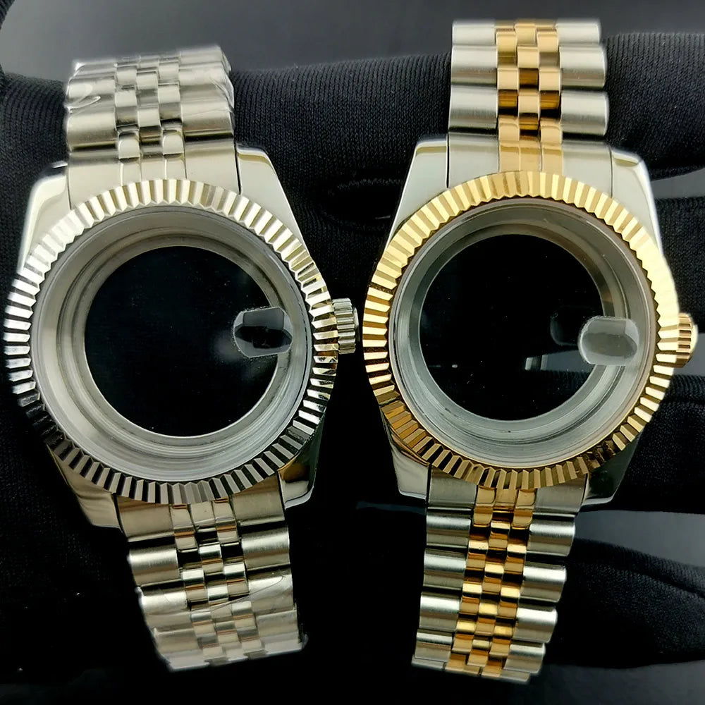 36/41mm Men's Watches Silver/Gold Steel Case Parts For Nh34 Nh35 Nh36 Movement NH35 Dial Sapphire Glass Watch Case/Strap