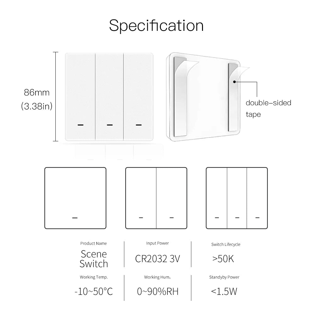 MOES Tuya ZigBee Wireless 9 Scene Switch Push Button Battery Powered Transmitter Smart Life App Automation 1/2/3 Gang