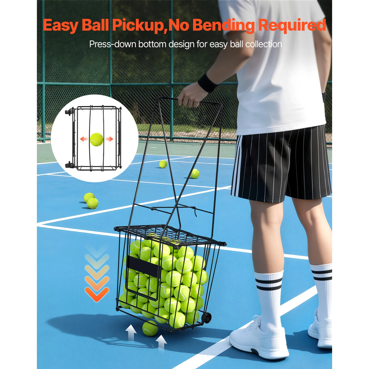 SucceBuy Tennis Ball Hopper Holds 75 Tennis Balls Portable Pickleball Caddy with Wheels Handle for Training Carrying Storage