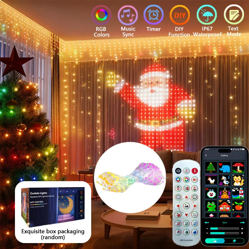 1/2PCS Smart Curtain Lights RGB Curtain String Lights with App Remote Music Sync Dynamic DIY for Indoor Outdoor Xmas Wall Decor
