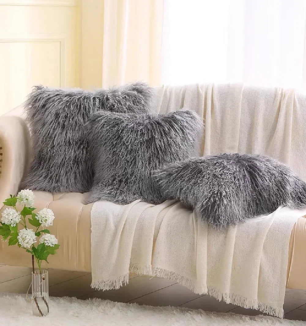 Genuine Mongolian Lamb Fur Cushion Cover, Sofa Pillow Cover, Tibetan Lamb Fur, Home Decoration Fur Cushion