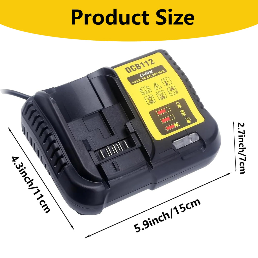 DCB112 Ersatzladegerät für Dewalt 12V/20V Akku-Ladegerät kompatibel mit Dewalt 12V/20V Max Akku DCB200 DCB203 DCB125 DCB107