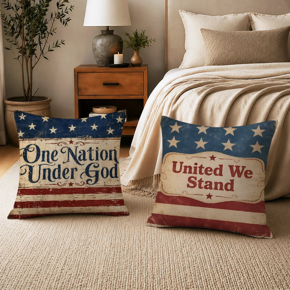 Funda de cojín de la bandera estadounidense «Una nación bajo Dios», funda de almohada suave de doble cara para sofá, decoración para el hogar, sala de estar y cama, club, hogar, regalo
