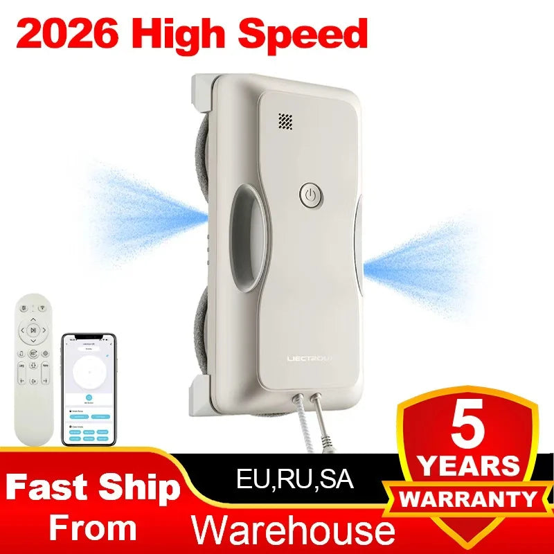 NEW Window Cleaning Robot LIECTROUX G8, High-Speed Cleaning, Double Water Spray, AI Navigation, 4 Soft Rubber Brush,Smart Memory