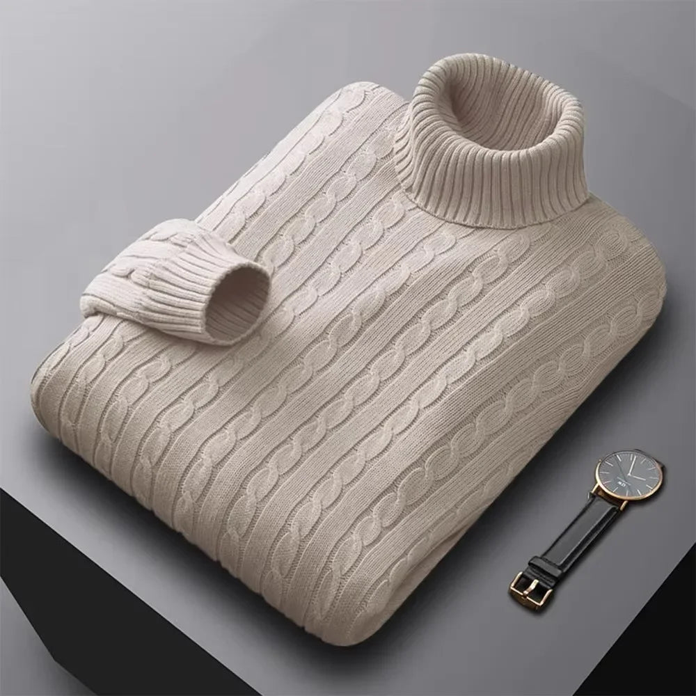 Herren-Jacquard-Rollkragenpullover für den Herbst, einfarbiger Strickpullover, lässig, warm, hoch elastisch und vielseitig einsetzbar, Herren-Sweatwear