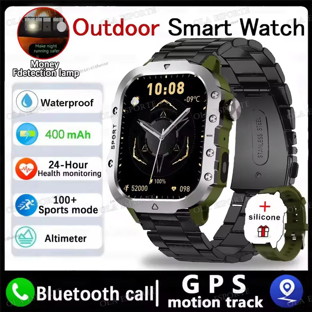 GPS Outdoor Smartwatch with Flashlight and Bluetooth Calling