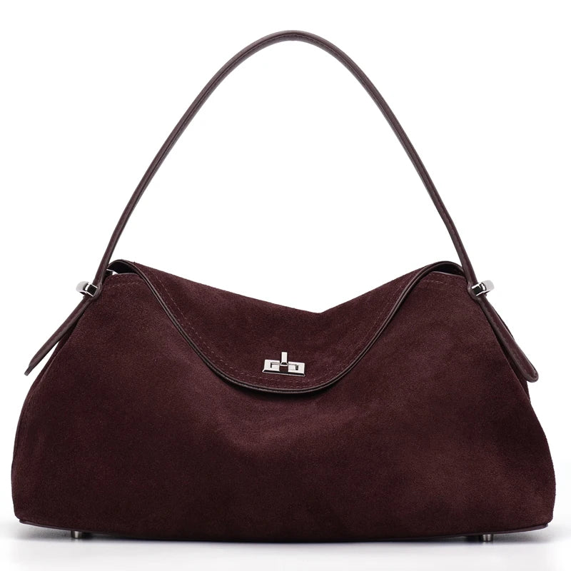 Suede Genuine Leather Women's Bag 2026 Luxury Brand Handbag Totes With Adjustable Shoulder Strap Large Capacity Crossbody Bags