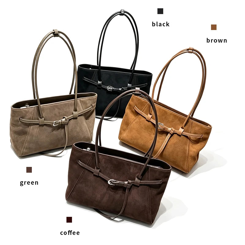 Matte Suede Women's Bag 2026 Luxury Brand Cow Leather Tote Handbags Large Capacity Commuter Shopper Soft Cowhide Underarm Bags