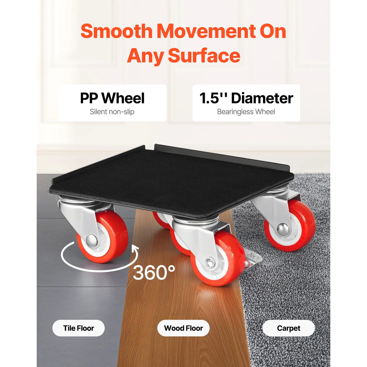 SucceBuy 4 chariots de manutention pour meubles 1200 lb/3474 lb, diables pour réfrigérateur avec 5 roulettes pivotantes à 360° & jeu d'outils de levage et glissement pour appareils électroménagers et canapés