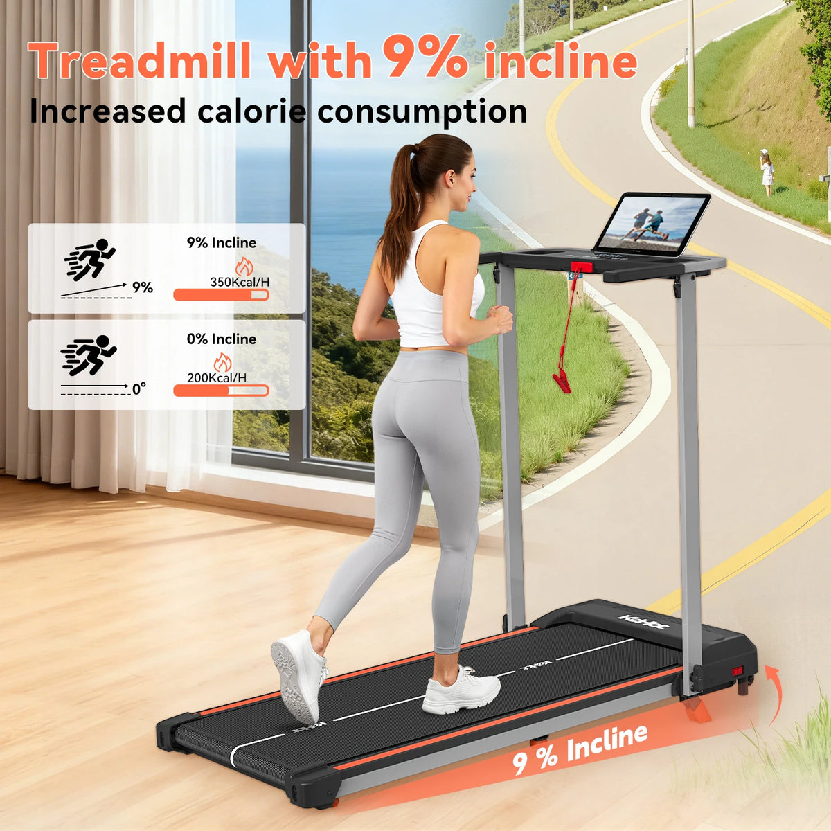 2-in-1 Folding Treadmill For Walking And Running, 2.0HP Peak DCMotor, 1-12km/h Adjustable Speed, LED Multi-function Display Panel, 12 Preset Programmes + SoundSystem, 3 Workout Modes, Compact Home Gym Equipment