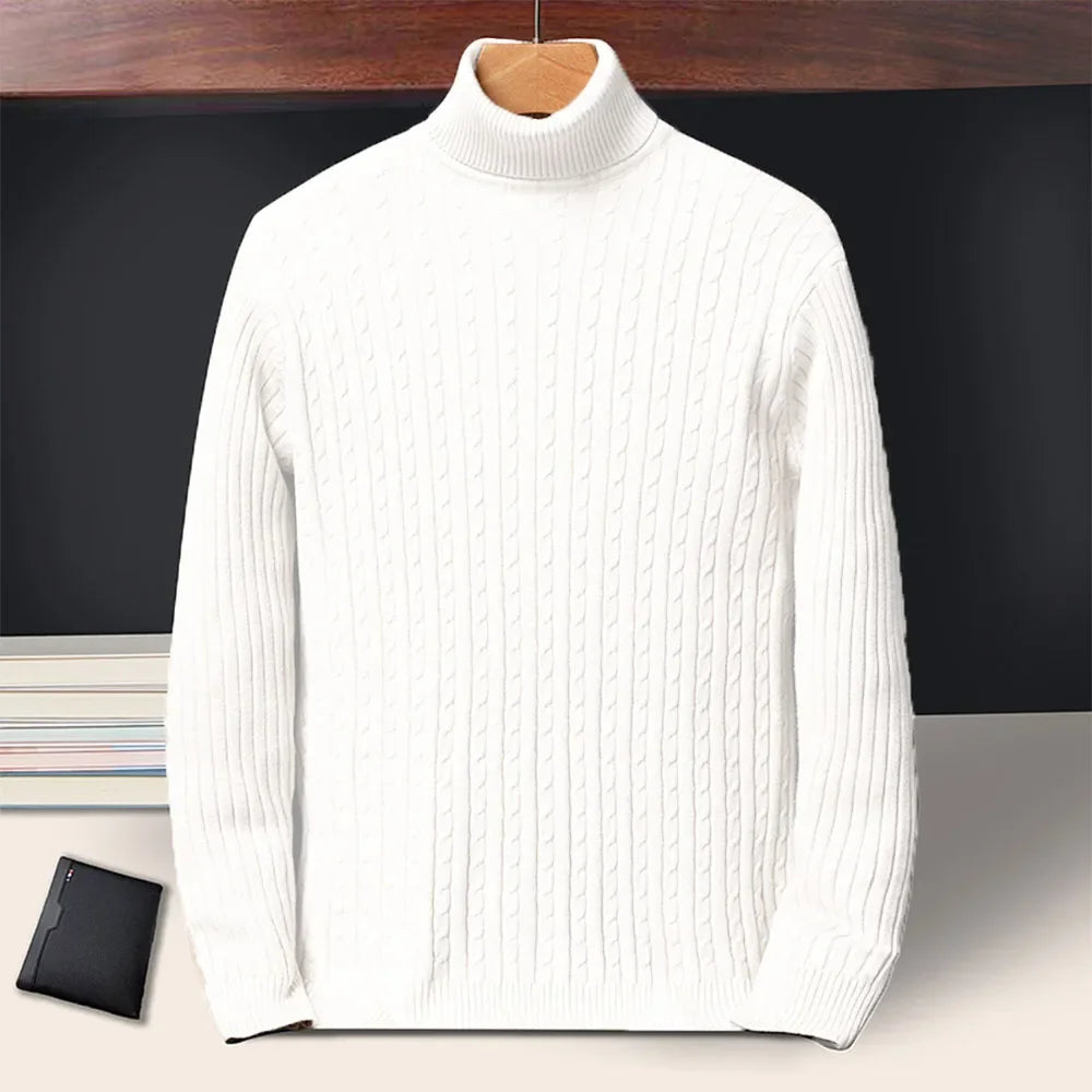 Autumn Winter New Men's Roll neck Sweaters Knitted Jacquard Pullover Warmth Long Sleeved Solid Color Classic Casual Clothing