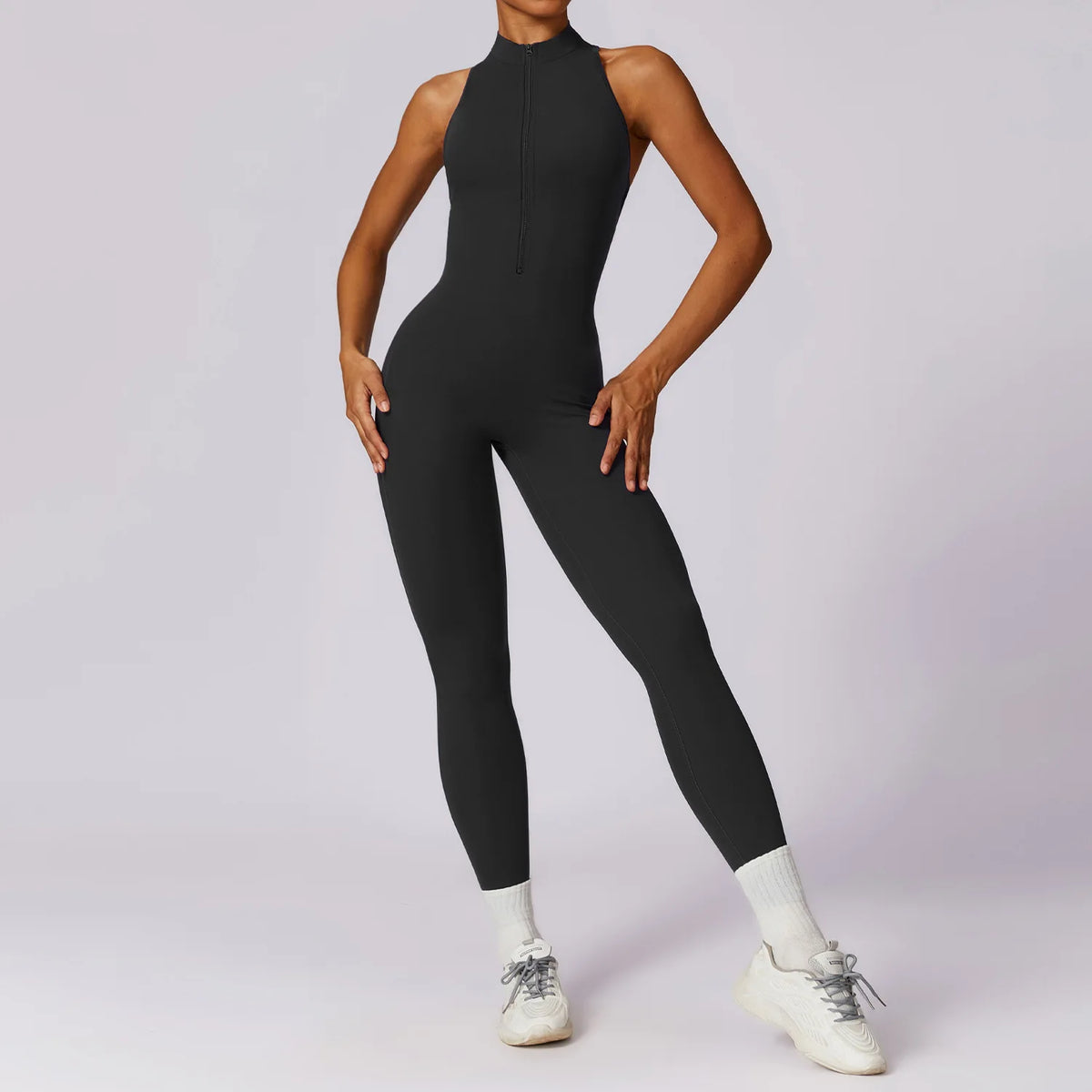 Sportoverall für Damen, mit Reißverschluss, offener Rücken