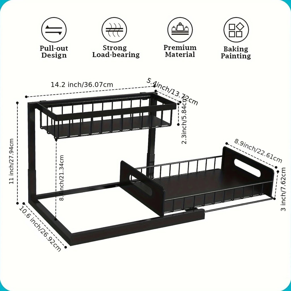 Organiseur sous évier, organiseur de placard coulissant à 2 niveaux, étagères de rangement coulissantes pour placard sous évier, rangement sous évier