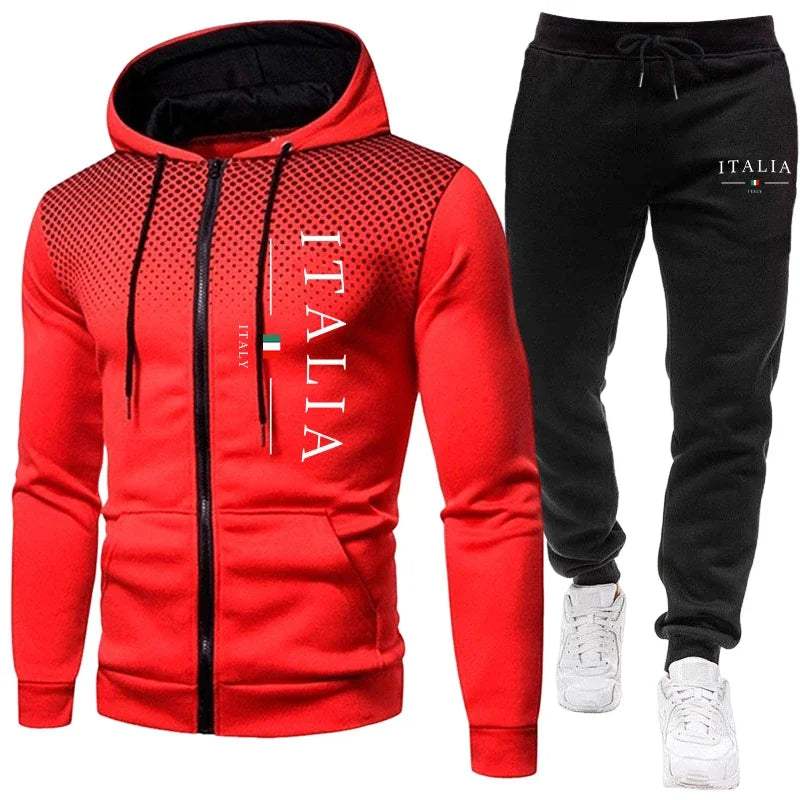 Beliebter Herren-Trainingsanzug für Herbst und Winter mit Kapuzenjacke mit Reißverschluss und Jogginghose, urbaner lässiger Sportanzug für tägliches Training