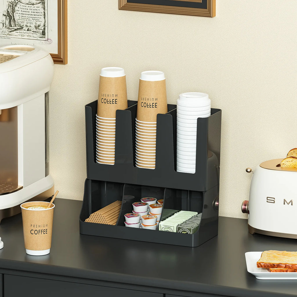 Coffee Station Organizer, Wall-mounted Coffee Bar Organizer for Countertop, Condiment and Cup Storage Organizer, Bar Accessories