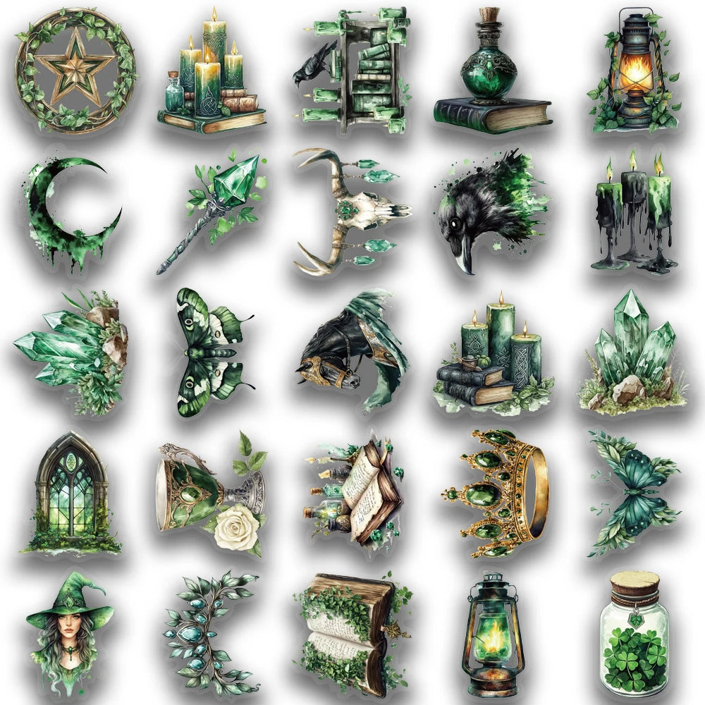 50 Stück Aufkleber aus der Forest-Witch-Serie, geeignet zum Verzieren von Wasserflaschen, Laptops und Aufbewahrungsboxen, wasserfeste PET-Aufkleber