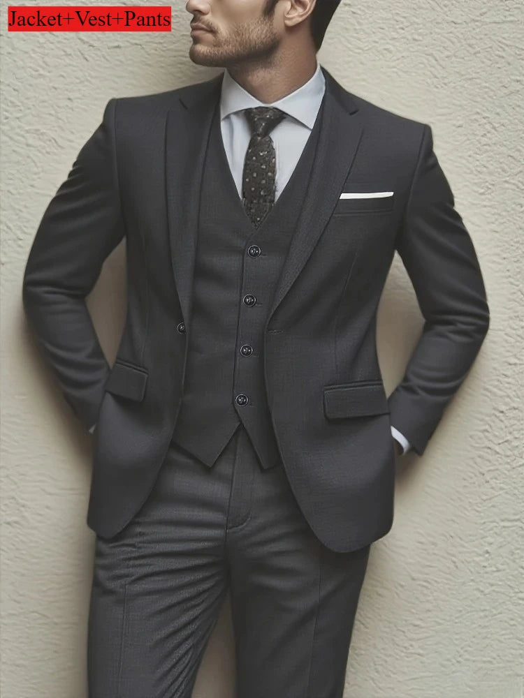 Elegant Men's 3pcs Suit- Slim Fit Tuxedo Set for Weddings& Formal Occasions Perfect for Office Meetings and Elegant Events