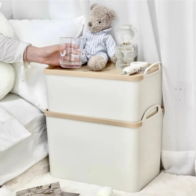 Caja organizadora multifuncional para el hogar con asas, ideal para guardar mantas y otros artículos en el suelo del armario