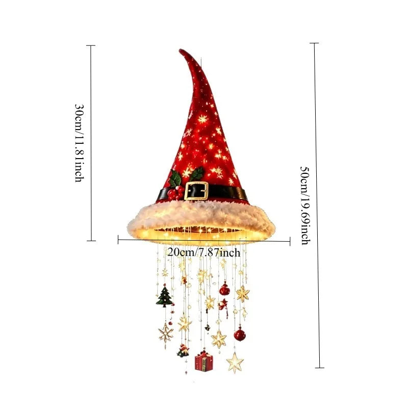 Weihnachtsmannmütze mit LED-Hängelicht, warm leuchtende Lichterkette für Kronleuchter, Weihnachtsdeko für Treppenhaus und festliche Partys, neu