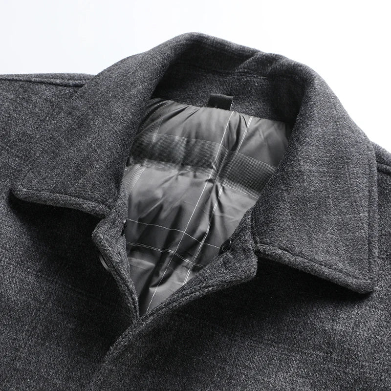 2026 Outdoor-Mode vielseitiger Herren-Trend, Business-Casual-Daunen-Innenfutter-Wollmantel für mittelalte und ältere Herren
