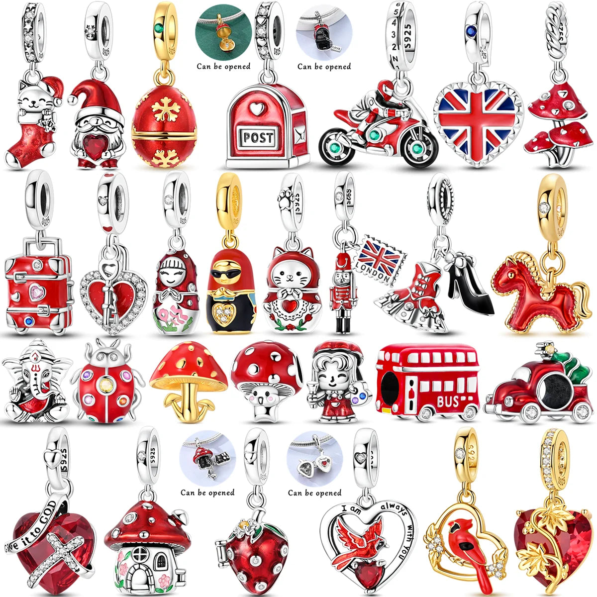 925 Sterling Silver Bright Red Charms Bead CZ Zircon Cute Doll Pendants Fit Original Bracelet DIY Jewelry Women Gift