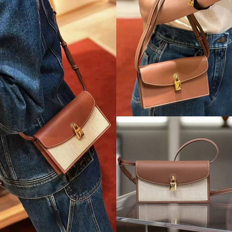 2026 Spring Autumn Genuine Leather Women Handbags Luxury Brand Design Shoulder Bags Women Fashion Gold Lock Crossbody Bags Woman