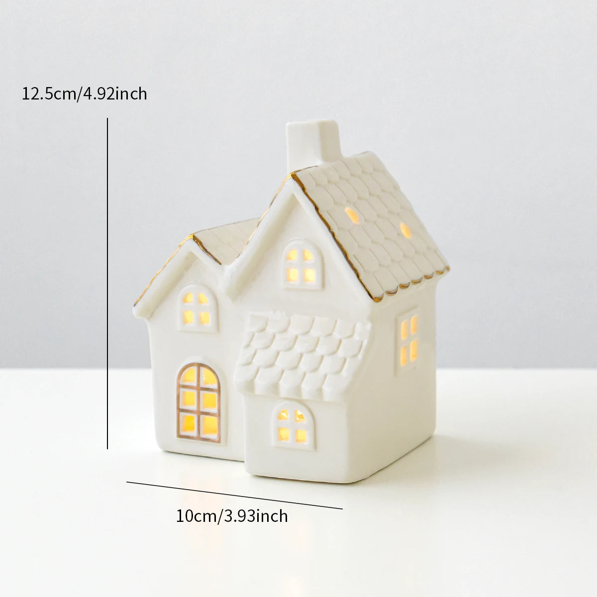 1pc Ceramic Light Up Snow House Christmas Ornament LED Cottage Xmas Tree Table Centerpiece Holiday Party Scene Decor Gift