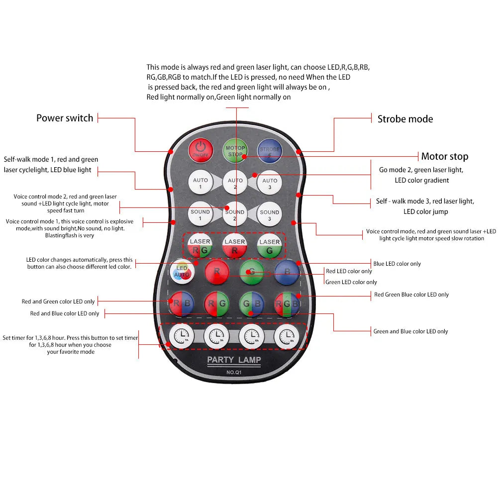 U'King L-aser Light+RGB LED Partylicht Bühneneffektlicht Ohne Batterie mit Saugnapf und Fernbedienung für DJ Party KTV