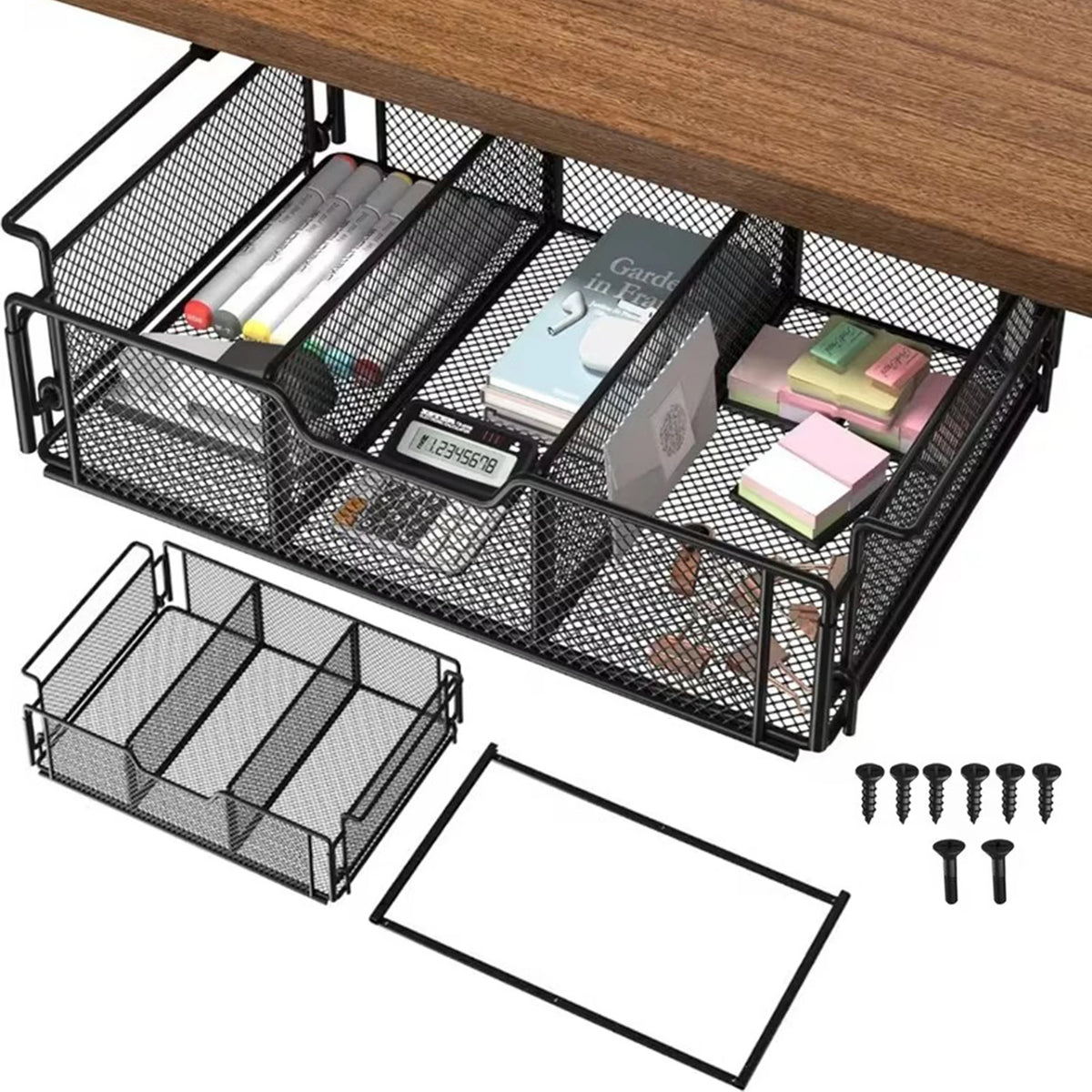 Under-Desk Pull-Out Metal Storage Drawer