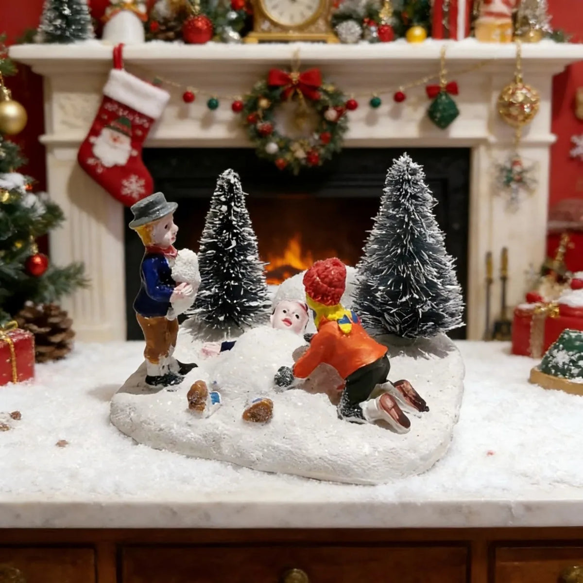 Weihnungsdorf-Set-Zubehör, Spielzeugfiguren für Kinder, sammelbare Modellbaufahrzeuge und -figuren, Dekoration für den Kamin zu Hause, Weihnachtsdekoration