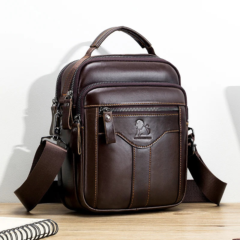 LAOSHIZI Genuine Leather Men’s Crossbody Bag