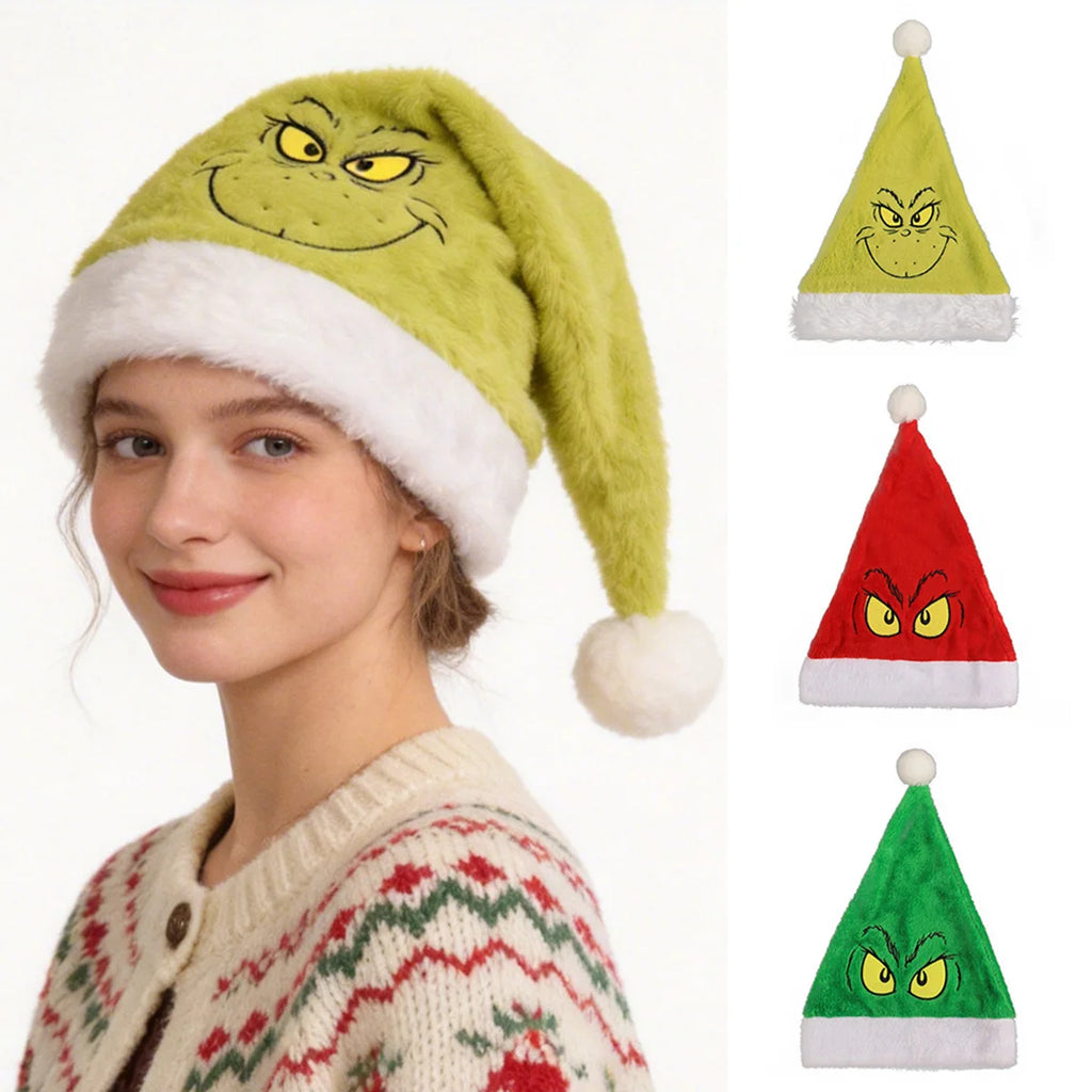 Plush Christmas Hat Embroidered Color Blocked Christmas Hat for Men and Women Christmas Party Hat