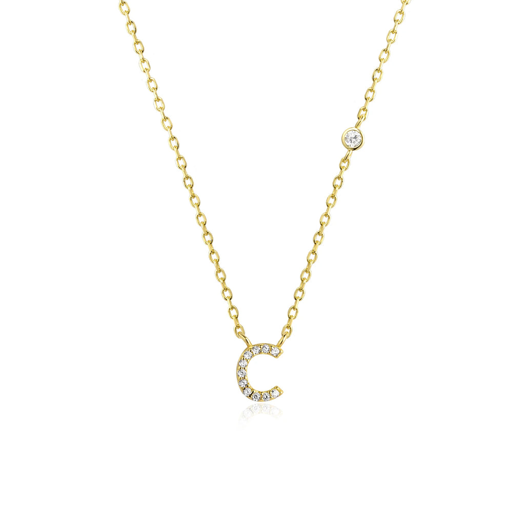 ANDYWEN Collier monogramme en argent sterling 925 plaqué or, petit pendentif avec zirconium cubique, 26 lettres de A à Z, initiale M, bijou pour femme

