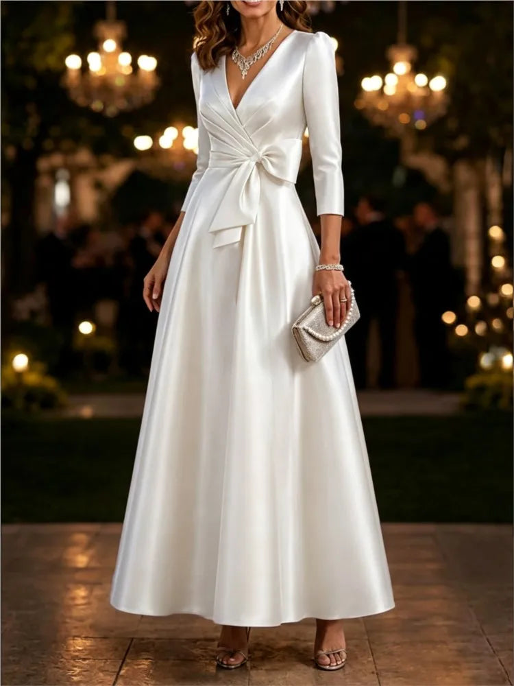 Abito midi da donna con scollo a V e maniche a tre quarti