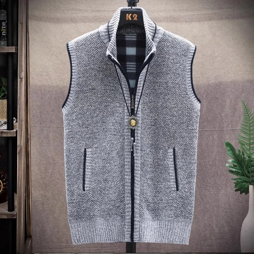 Atutumn and Winter New Men's Sweater Cardigan Knitting Vest Dailywear Warmth Thickened Zipper Jacket Waistcoat Male Streetwear