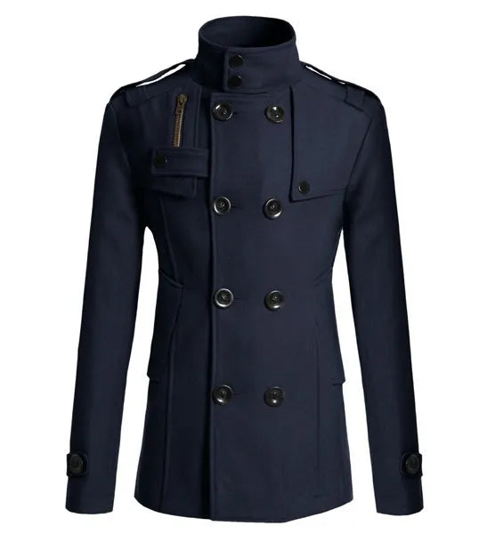 Mens Double Breasted Cotton Coat  New Wool Blend Solid Color Casual Business Fashion Slim Trench Coat Jacket Mens Clothing
