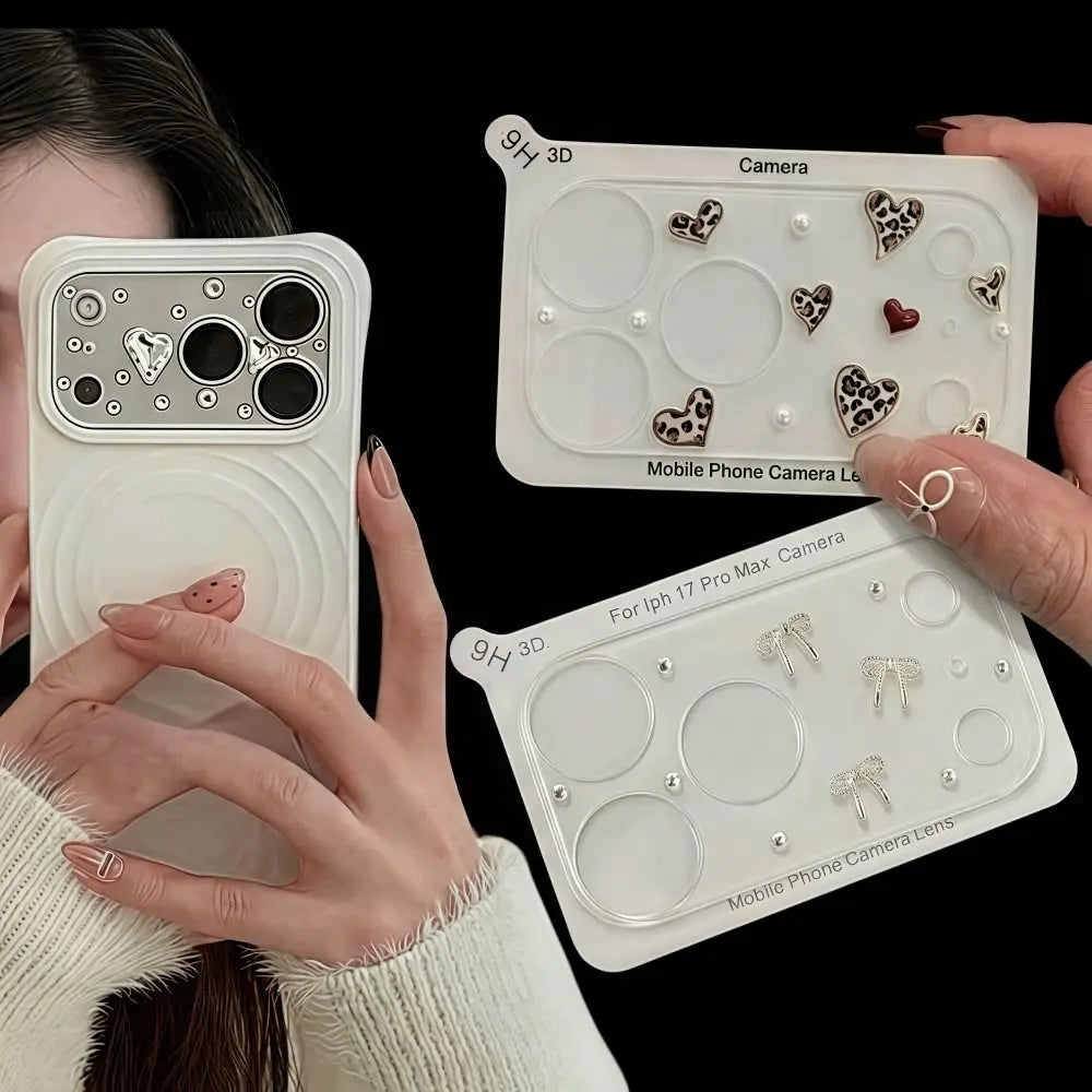 Diamond 3D Heart Glass Camera Protector Clear HD Full Cover Lens Film Shockproof Anti Scratch for iPhone 17 Pro Max 17Pro