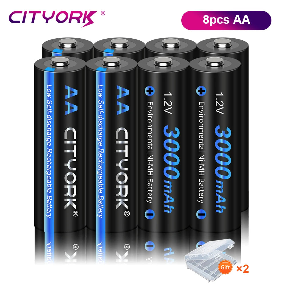 CITYORK 4–16 Stück 1,2-V-AA-NiMH-Akkus, 3000 mAh, AA HR6 Ni-MH-Batterien mit LCD-Ladegerät für 1,2-V-AA-/AAA-Akkus