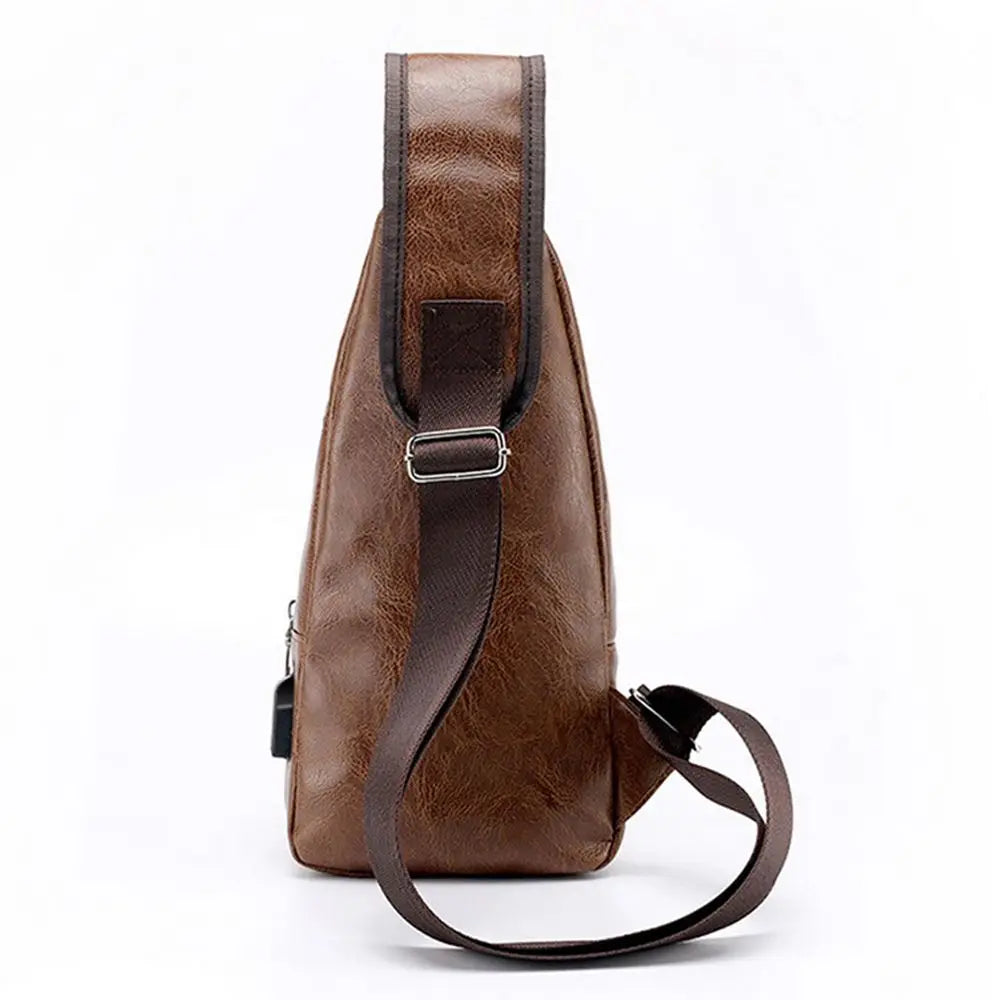 Men’s PU Shoulder Bag with USB Port Detail