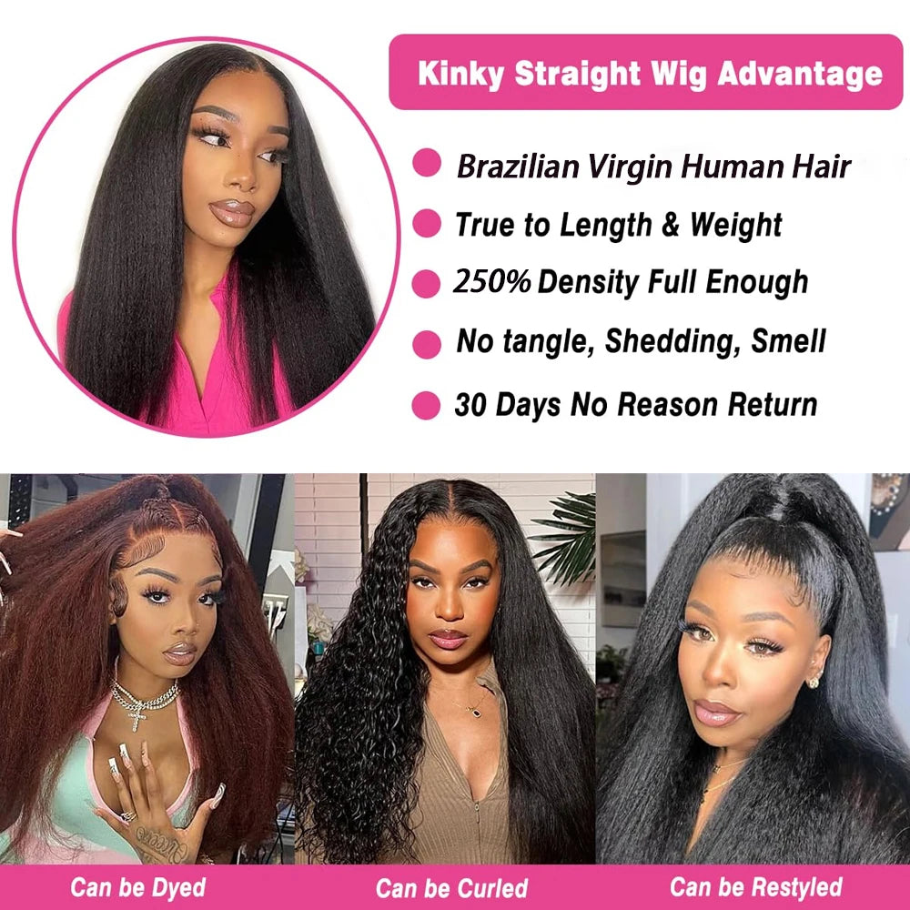Perruque Lace Front 13X4 Kinky Straight, Perruque Lace Frontale HD Lisse Yaki Sans Colle, Perruques en Cheveux Humains Bouclés Bruts Vietnamiens, Closure HD 5x5 Wear And Go Perruques Sans Colle Densité 250% En Promotion Liquidation