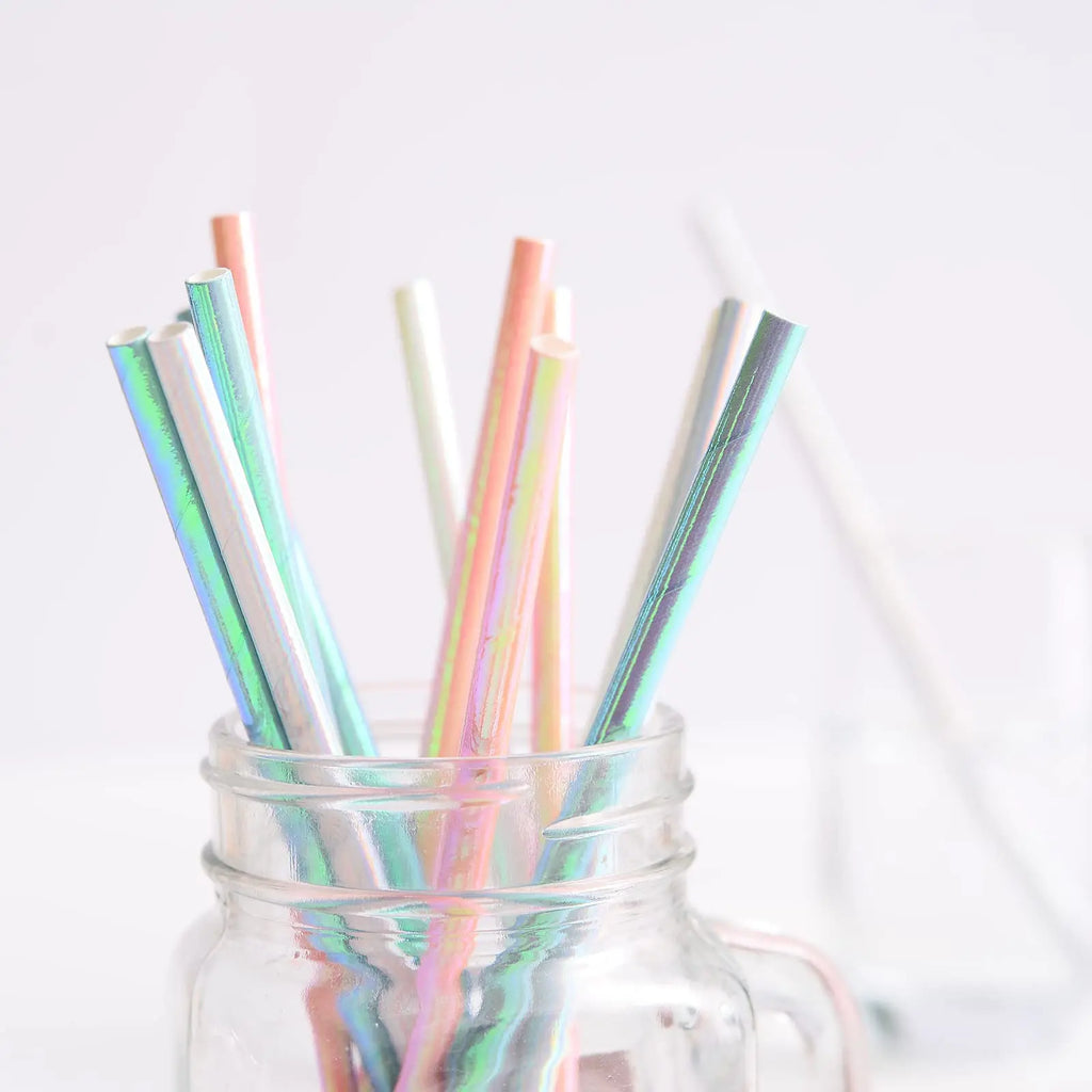 50/100/150pcs Iridescent Paper Straws for Party Supplies Birthday Wedding  Baby Shower Party Decor Golden Silver Straw