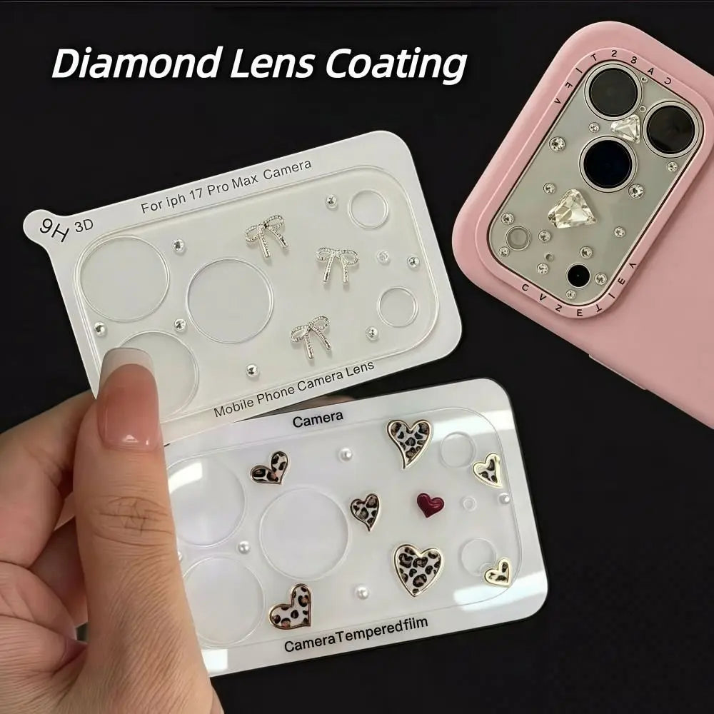 Diamond 3D Heart Glass Camera Protector Clear HD Full Cover Lens Film Shockproof Anti Scratch for iPhone 17 Pro Max 17Pro