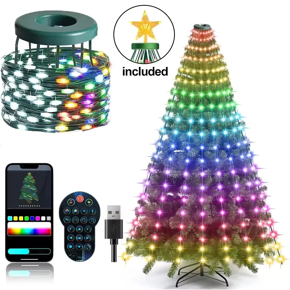  2,1 m lange Weihnachts-Lichterkette mit Bluetooth-App-Fernbedienung, USB-Lichtergirlande für das Schlafzimmer, Weihnachts- und Neujahrsdekoration