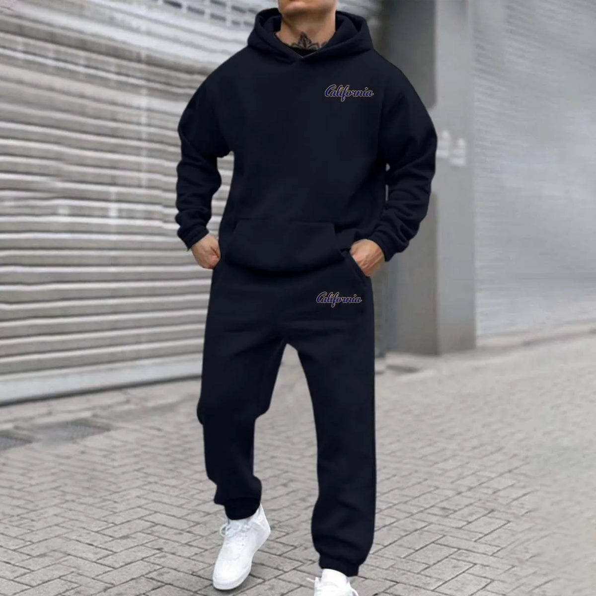 2026 letter printed sportswear set men's hooded sweatshirt long pants set spring and autumn winter warm suit Tracksuit