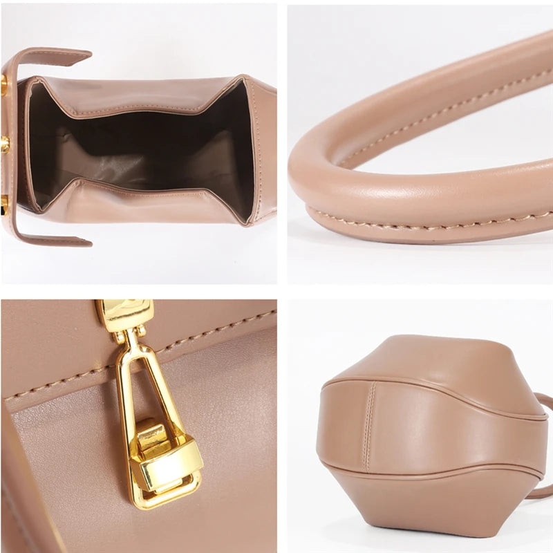 HIFASHION Small Genuine Leather Single Top Handle Bag Women Elegant Going Out Evening Party Pouch Purses Round Luxury Handbags