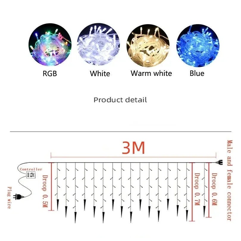Street Garland Winter Festoon Led Light Curtain Icicle Garlands for New Year Droop 0.3M 0.4M 0.5M for Christmas Decorations 2023